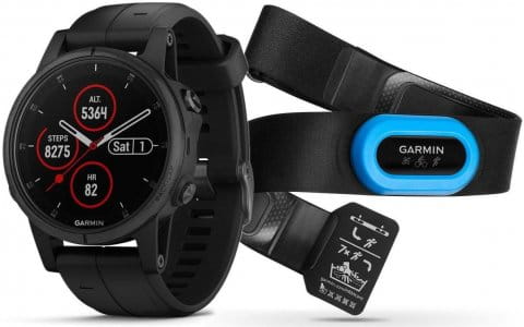 Garmin fenix5S Plus Sapphire Black, Black Band, Performer TRI Bundle