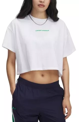 UA W VARSITY MIX HW SS CROP