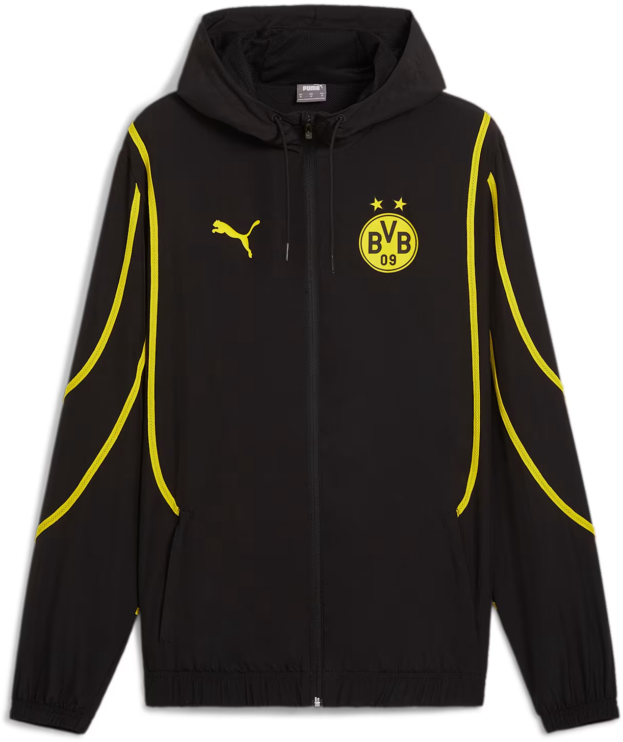 Kapucnis kabát Puma Borussia Dortmund Pre-Match Men's Woven Soccer Jacket