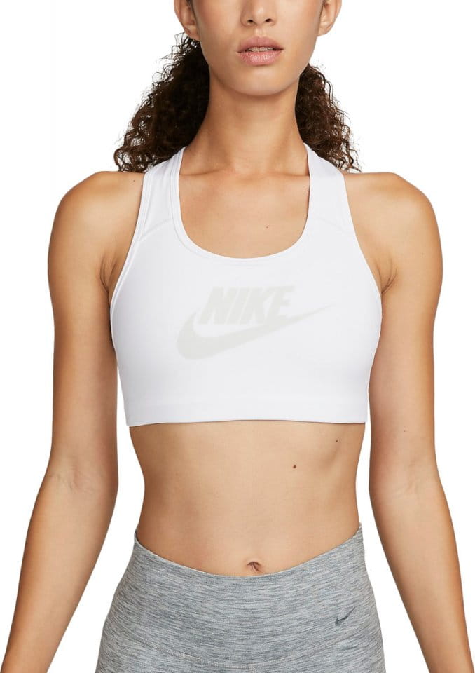 white nike swoosh sports bra
