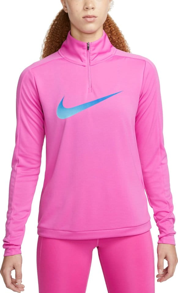 nike running swoosh logo quarter zip top in pink