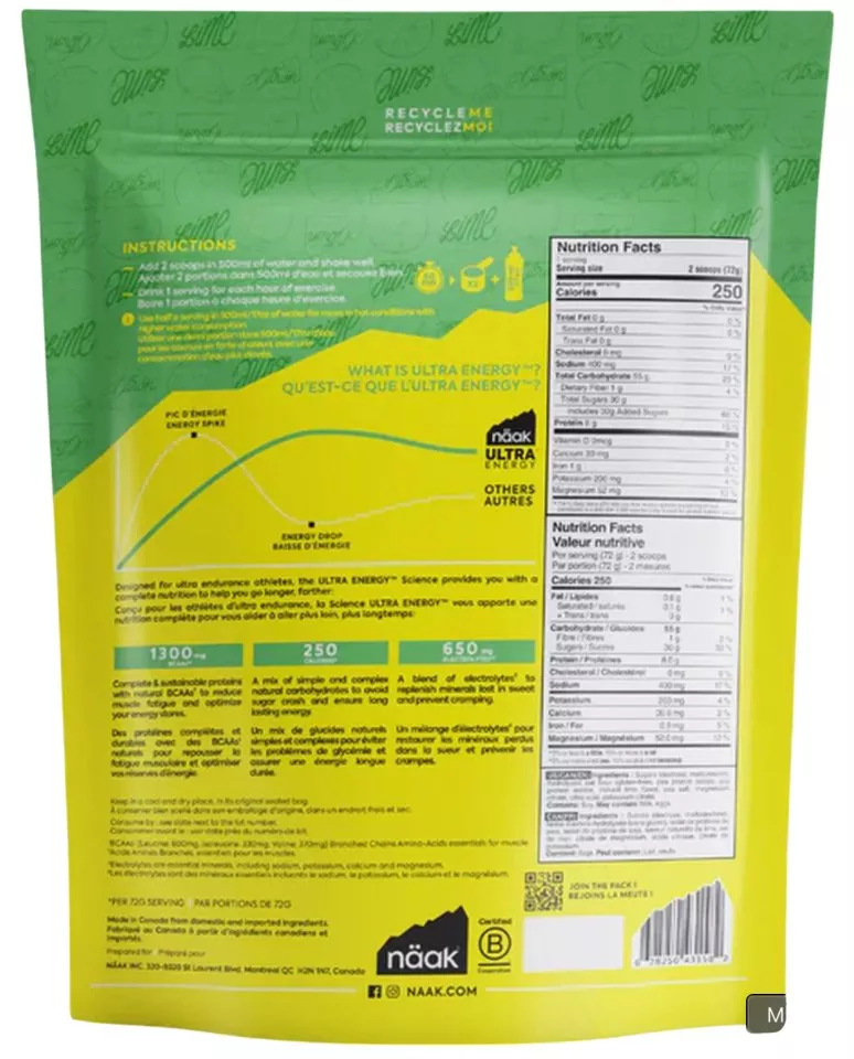 Kracht- en energiedrankjes Näak Lime - Ultra Energy™ Drink Mix (720 g / 10 serving)
