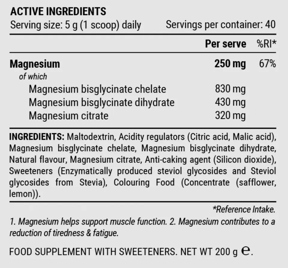 Vitamini in minerali Pillar Performance Triple Magnesium Professional Recovery Powder Lemon Lime (200g)