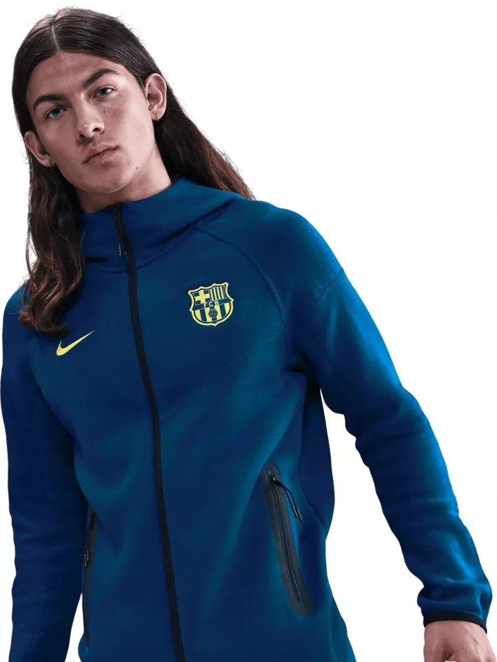 Pánská fotbalová mikina s kapucí a zipem po celé délce Nike FC Barcelona Tech Fleece