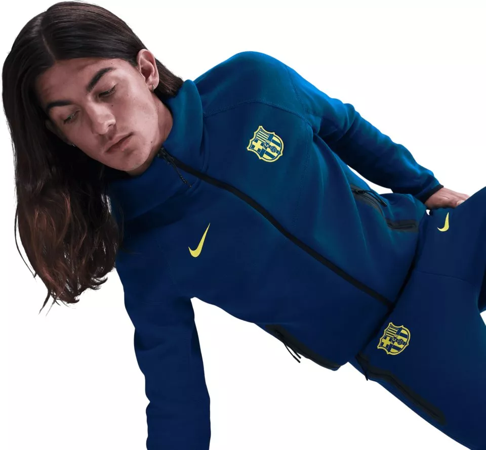 Pánská fotbalová mikina s kapucí a zipem po celé délce Nike FC Barcelona Tech Fleece
