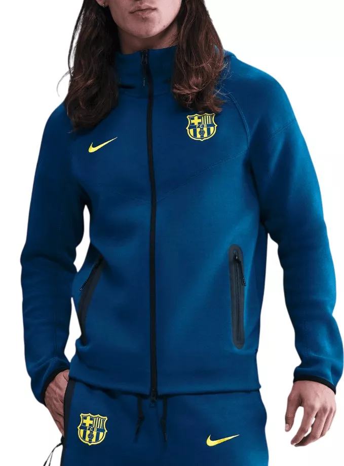 Pánská fotbalová mikina s kapucí a zipem po celé délce Nike FC Barcelona Tech Fleece