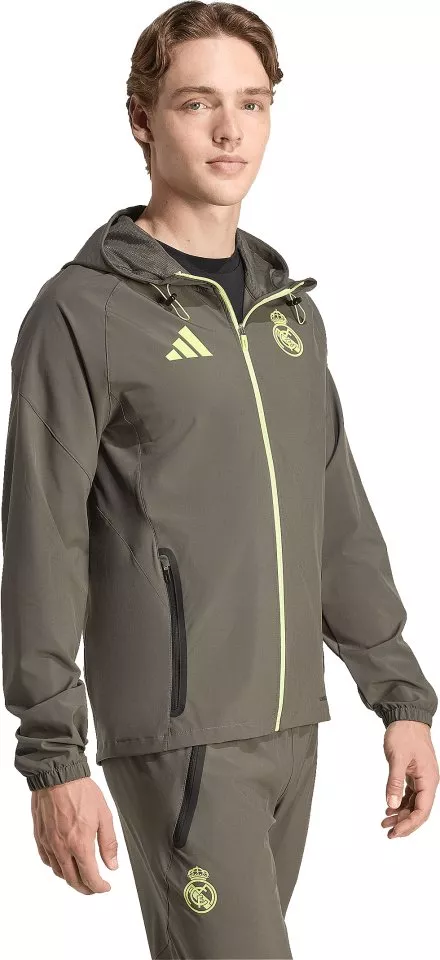 Pánská fotbalová bunda s kapucí adidas Real Madrid Tiro25 Competition Vis Tech Travel Jacket