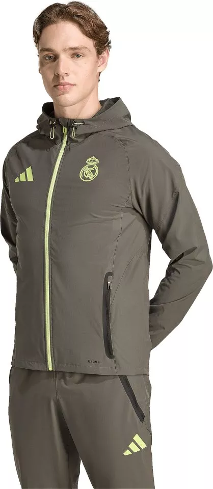 Pánská fotbalová bunda s kapucí adidas Real Madrid Tiro25 Competition Vis Tech Travel Jacket