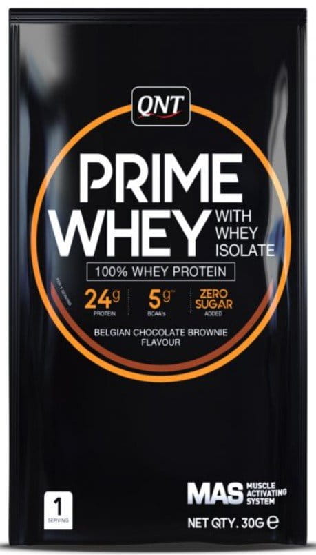 Σκόνες πρωτεΐνης QNT PRIME WHEY- 100 % Whey Isolate & Concentrate Blend 30 g Belgian Chocolate Brownie