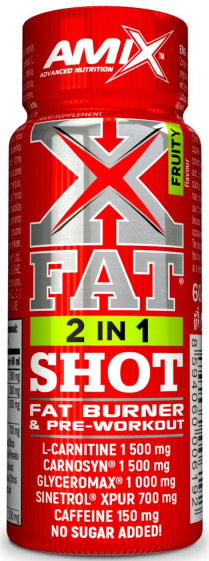 Stimulant pré-entraînement et brûleur de graisse Amix XFat 2 en 1 Shot 60ml fruit