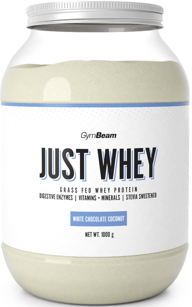 Whey protein u prahu GymBeam Just Whey 1 kg bijele čokolade kokos