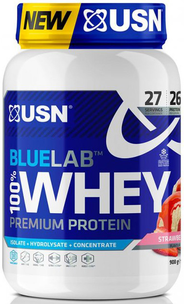 Syrovátkový proteinový prášek USN 100 % Premium BlueLab 908 g malina