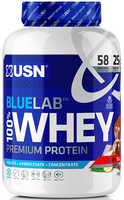 Syrovátkový proteinový prášek USN 100 % Premium BlueLab 908 g lískový oříšek