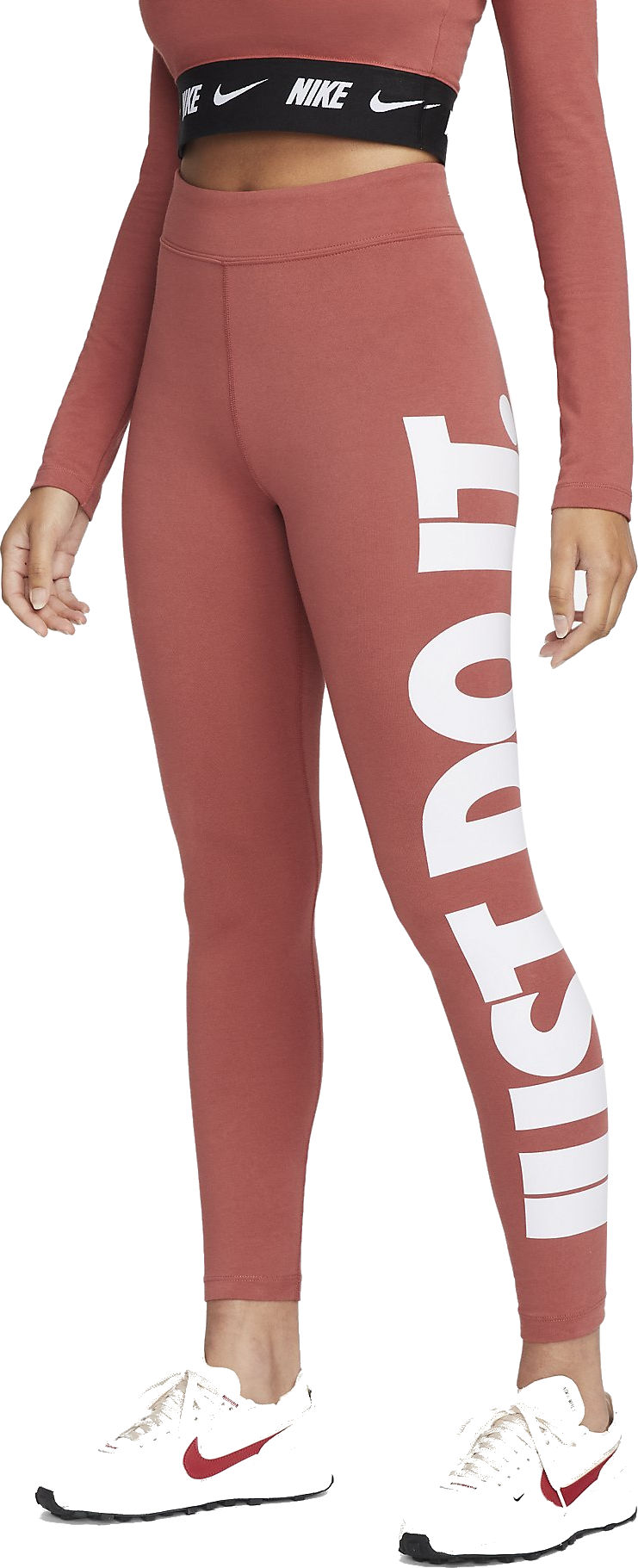 Nike Sportswear Women's Essential High-Waisted Red Logo Leggings