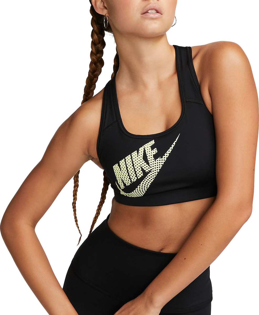 Nike Women's Dri Fit Swoosh Futura Mid Impact Sports Bra White