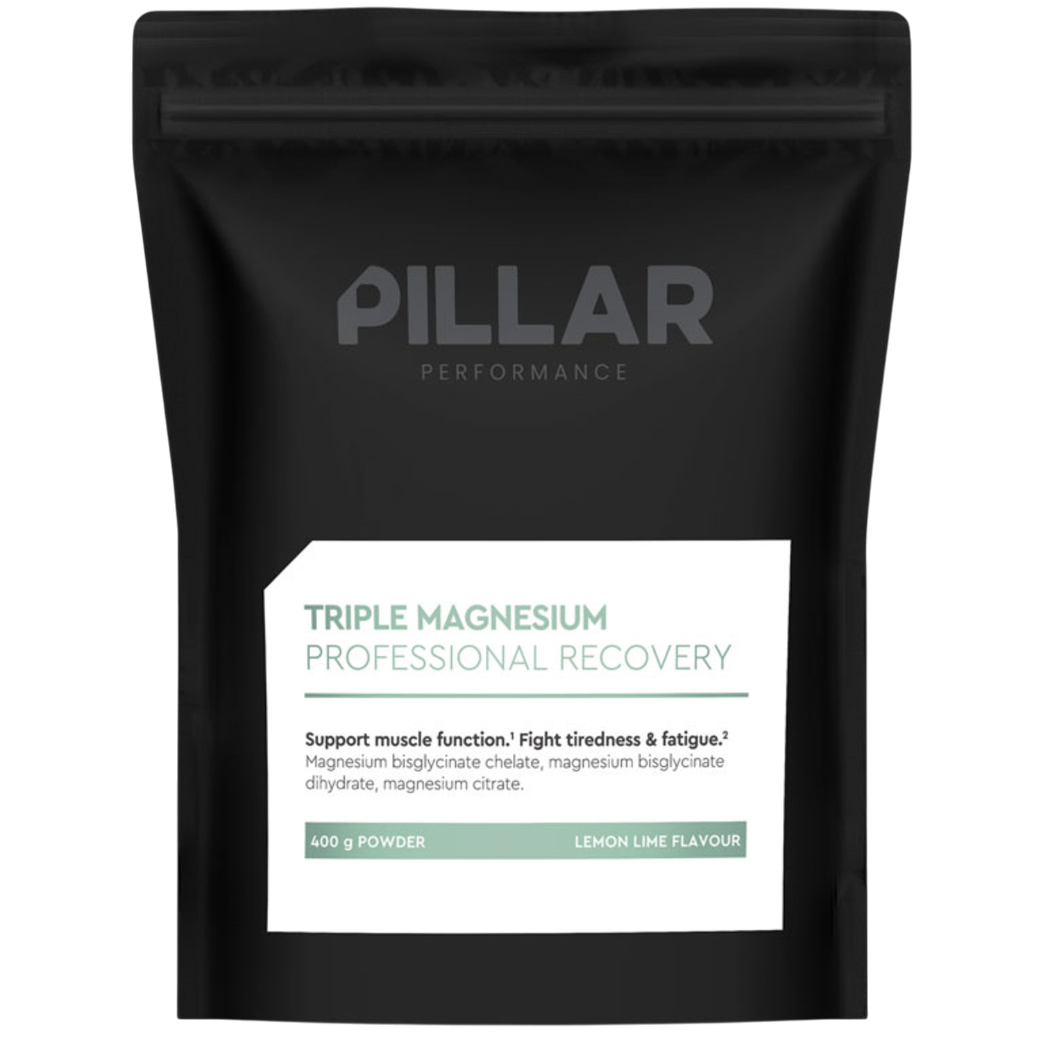 Pillar Performance Triple Magnesium Professional Recovery Powder Lemon Lime (400g) Vitamines en mineralen, OS, Zwart