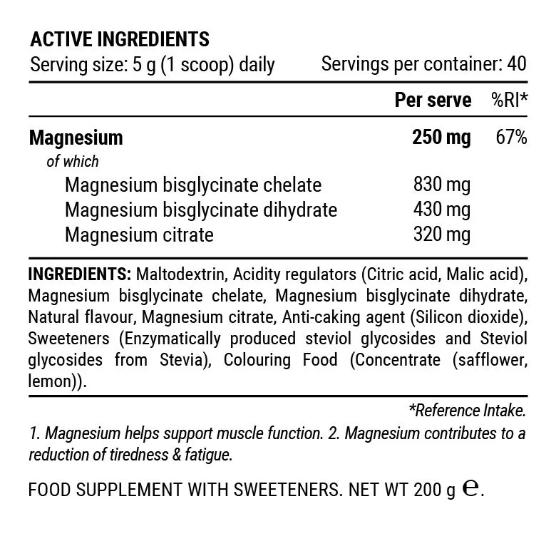 Vitamines et mineraux Pillar Performance Triple Magnesium Professional Recovery Powder Lemon Lime (400g)