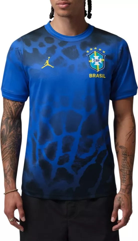 Camiseta de futebol pré-jogo de manga curta masculina Jordan Dri-FIT Brazílie Academy Pro