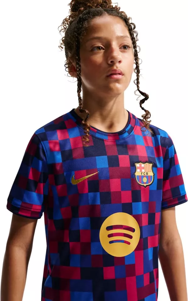 Meccs előtti rövid ujjú futballpóló nagyobb gyerekeknek Nike Dri-FIT FC Barcelona 2026/27