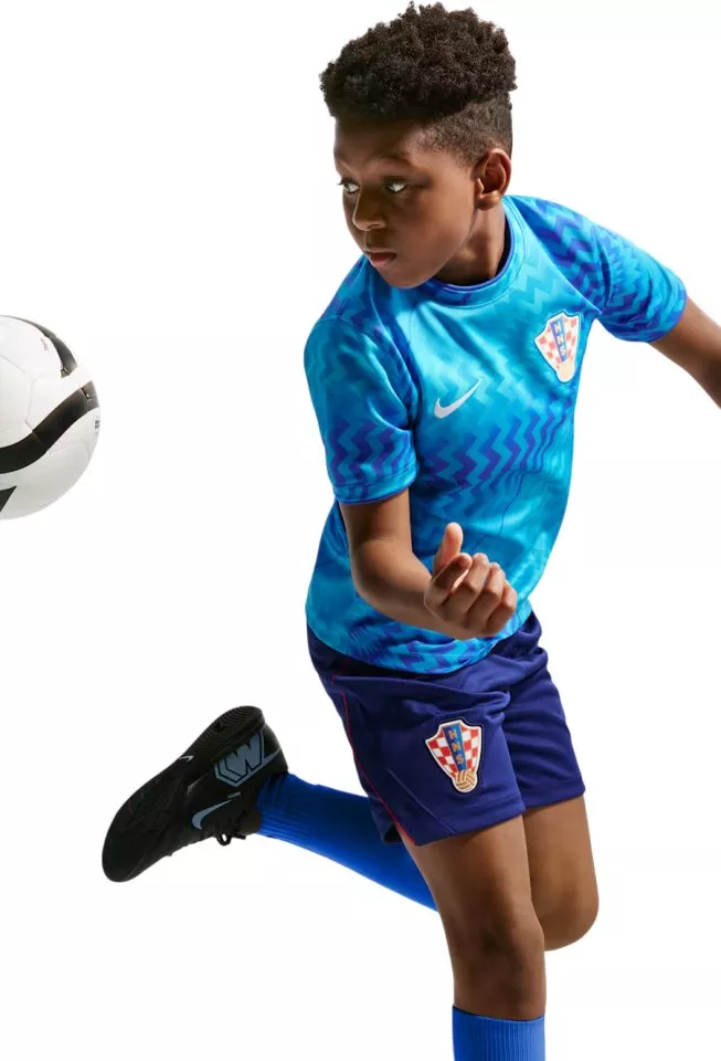 Mérkőzés előtti rövid ujjú focipóló nagyobb gyerekeknek Nike Dri-FIT Horvátország 2026