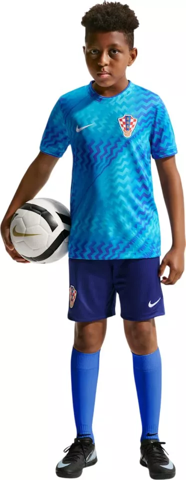 Mérkőzés előtti rövid ujjú focipóló nagyobb gyerekeknek Nike Dri-FIT Horvátország 2026