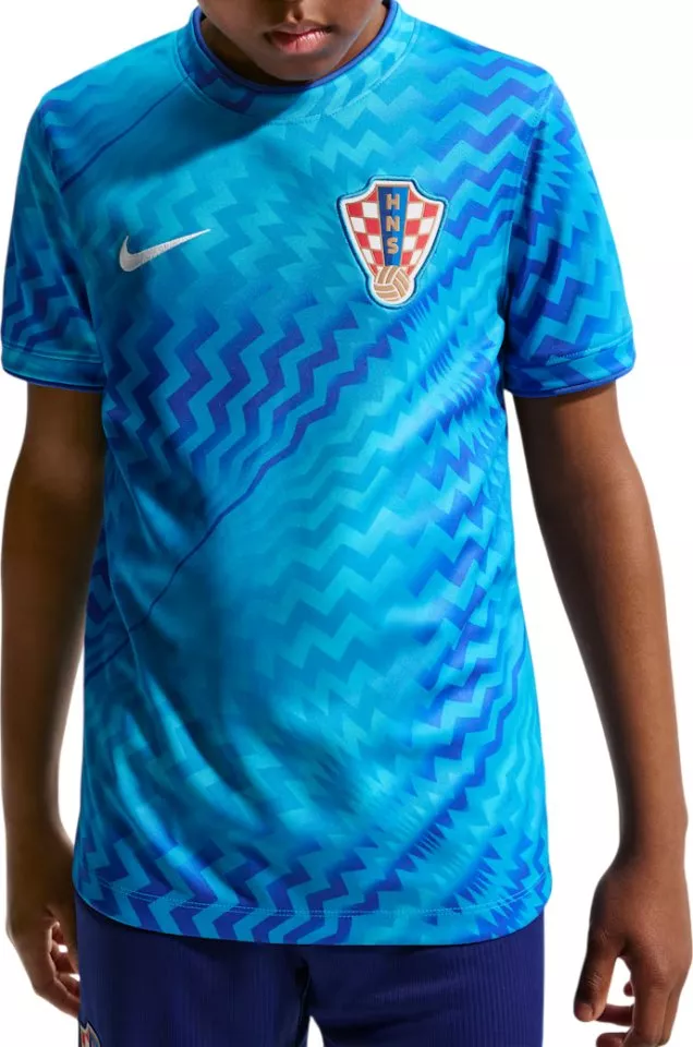 Mérkőzés előtti rövid ujjú focipóló nagyobb gyerekeknek Nike Dri-FIT Horvátország 2026