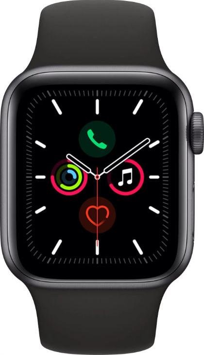 Apple Watch Series 5 GPS, 40mm Space Grey Aluminium Case with Black Sport Band Karórák