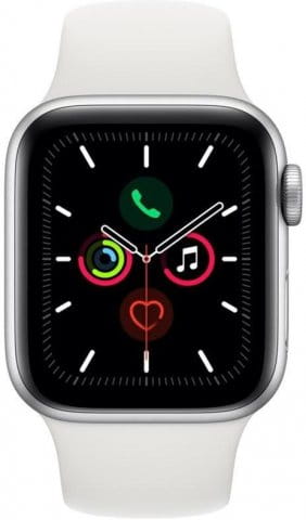 Apple Watch Series 5 GPS, 44mm Silver Aluminium Case with White Sport Band