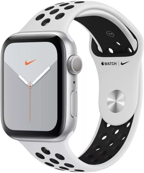 Horloge Apple Watch Series 5 GPS, 44mm Silver Aluminium Case with Pure Platinum/Black Sport Band