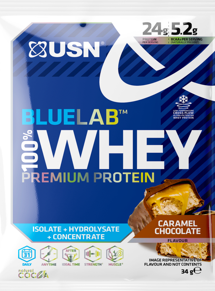 Srvátkový proteínový prášok USN 100% Premium BlueLab vzorka 34g slaný karamel