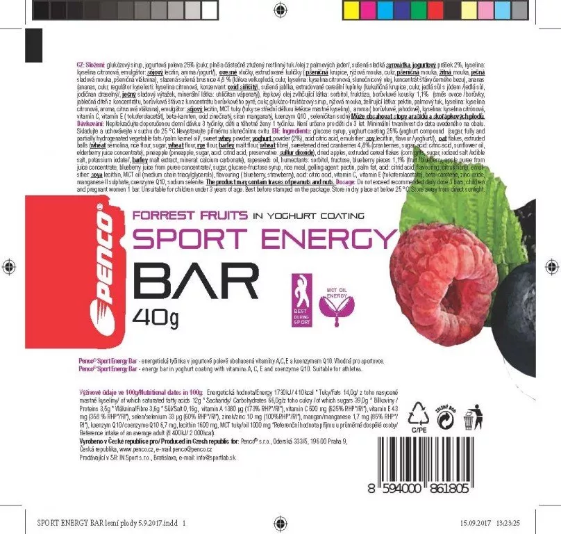 Energy bar Penco Sport 40g φρούτα/γιαούρτι του δάσους