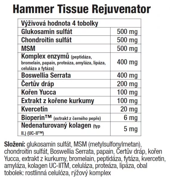 Kapsle pro regeneraci koubů a tkání Hammer Nutrition Tissua Rejuevenator 120 kapslí