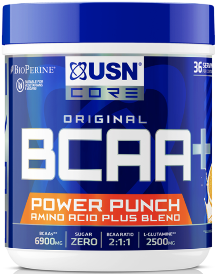 Vetvené aminokyseliny BCAA v prášku USN Power Punch 400g mandarínka