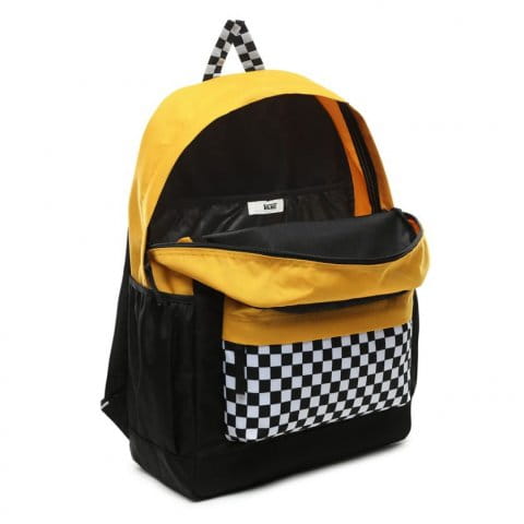 vans sporty realm plus black & yellow checkerboard backpack